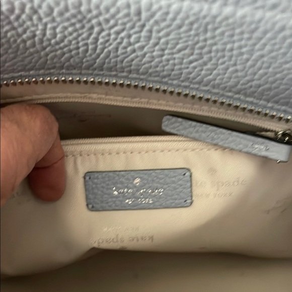 Kate Spade Pebbled Leather Tote Bag Tassels Muted Blue Zip Top Tote - Picture 5 of 14